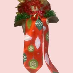 55A-Decorative Christmas Top Hat with Rhinestones and Poinsettia Custom Made
